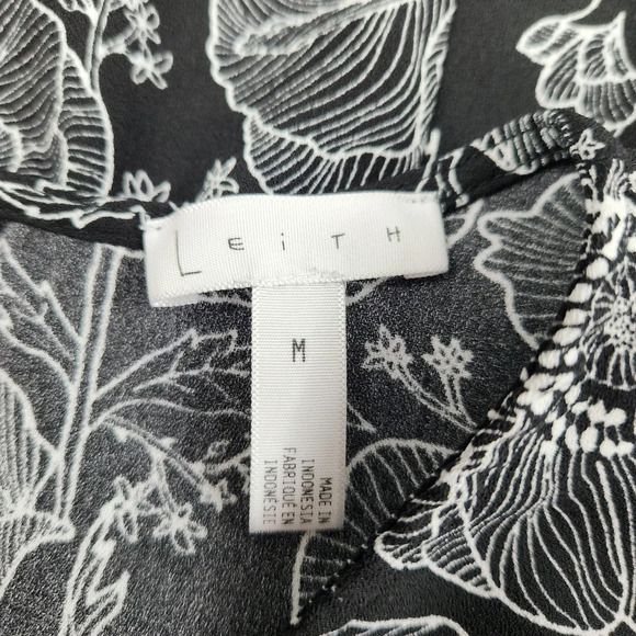 LEITH Black & White Floral V Neck Long Sleeve Dress Size Medium - Picture 8 of 14